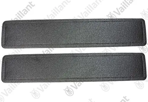 Vaillant Dichtungen, zwei längliche, schwarze Filterhalter-Dichtungen, geeignet für bestimmte Modelle von recoVAIR, ohne weitere spezifische Angaben im Bild.